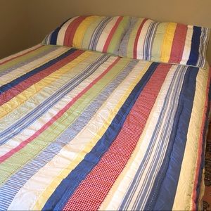 Pottery Barn Kids Queen Kasey Gingham Stripe Comforter/Quilt with 2 Shams